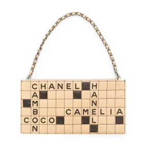 2000s Beige and Black Leather Crossword Camelia Pochette