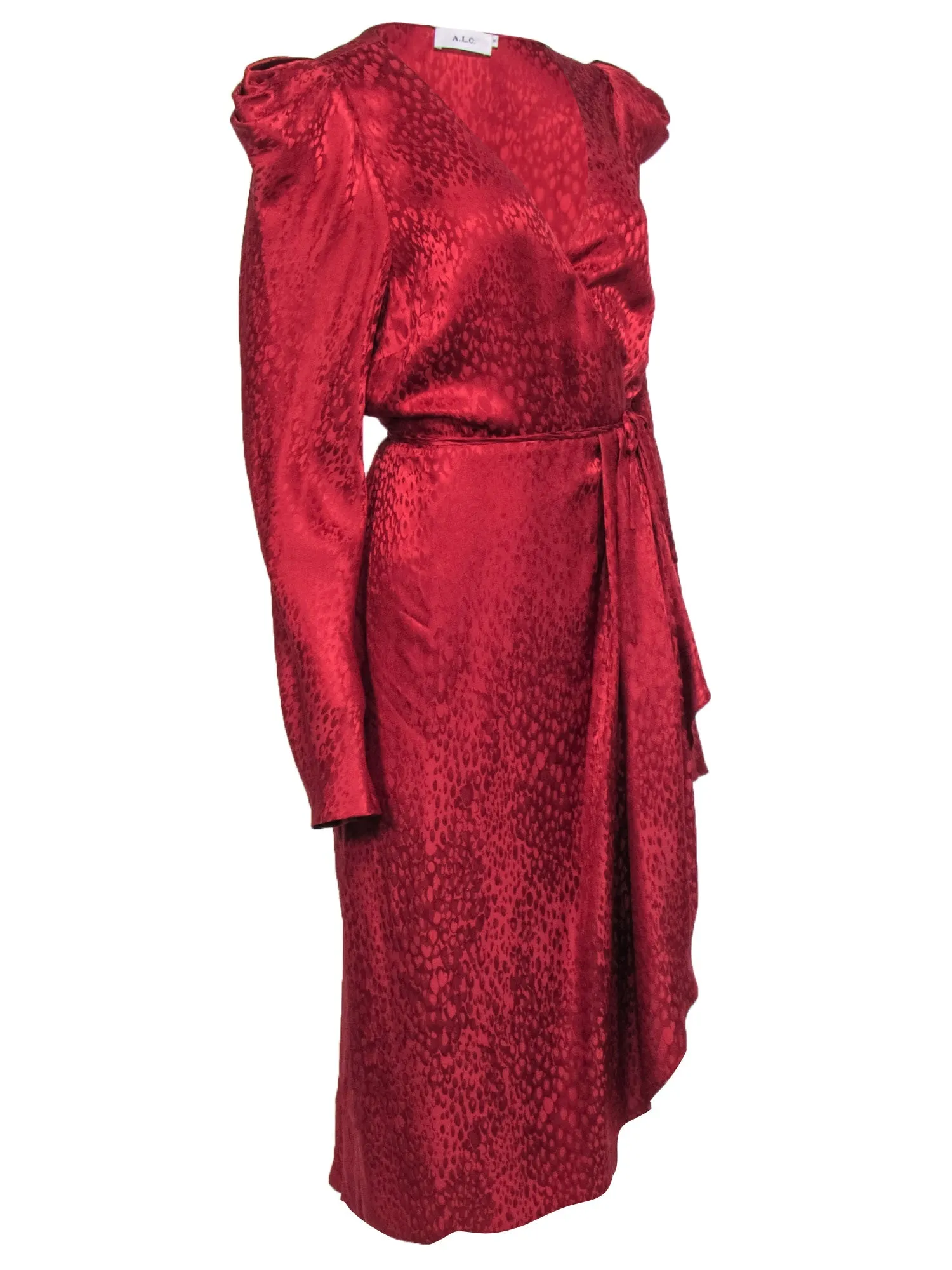 A.L.C. - Red Silk Midi Wrap Dress w/ Plunge Neckline Sz 14