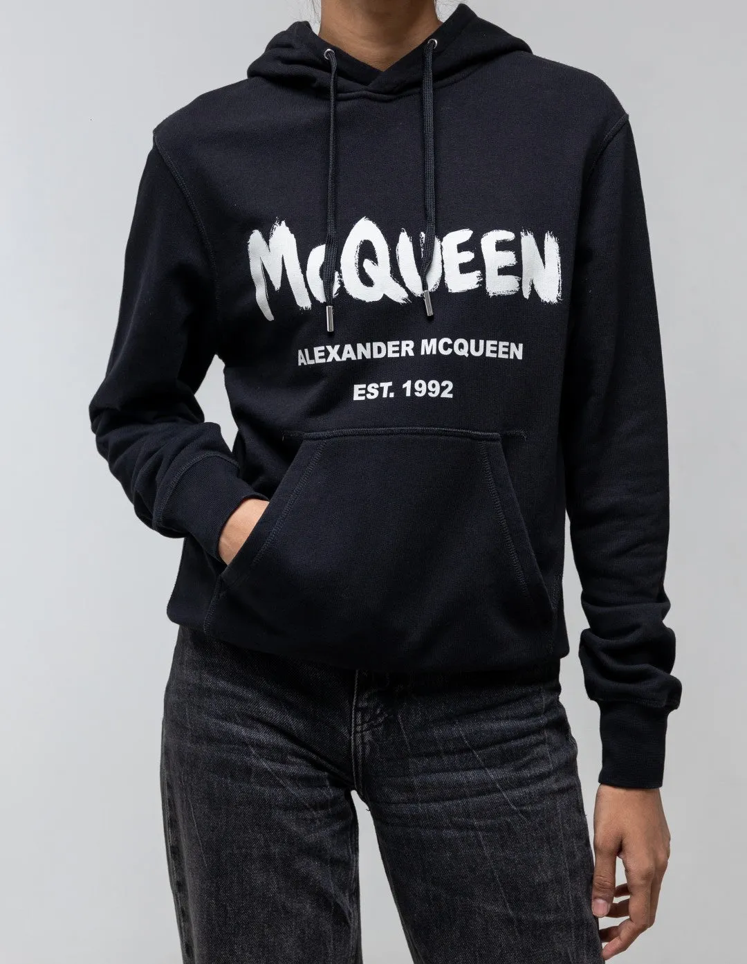 ALEXANDER MCQUEEN GRAFFITI HOODIED SWEATSHIRT BLACK/IVORY