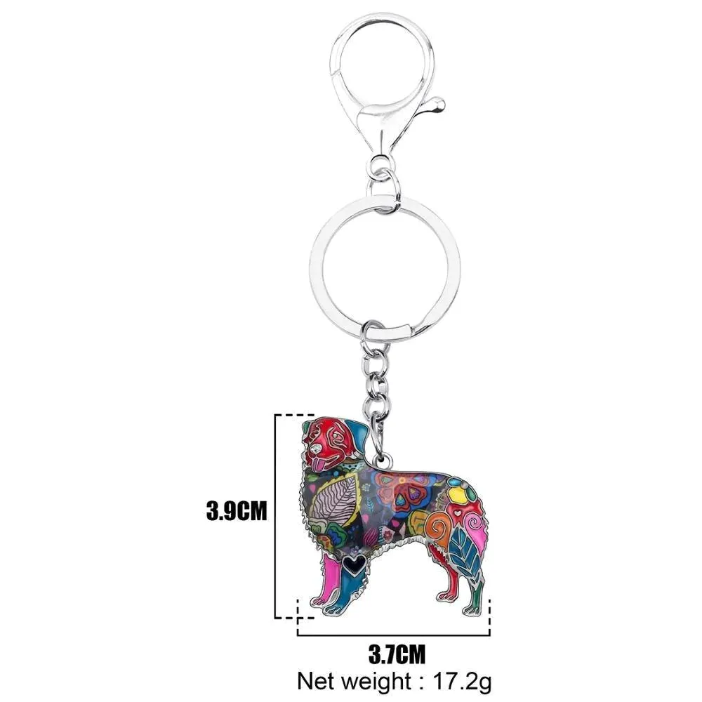 Alloy Enamel Australian Shepherd Dog Animal Keychains for Bag Car Purse