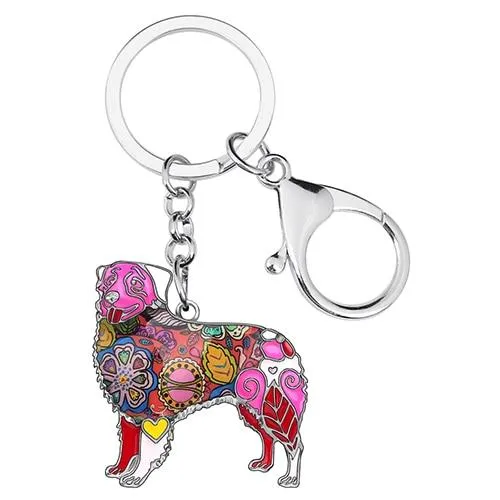 Alloy Enamel Australian Shepherd Dog Animal Keychains for Bag Car Purse