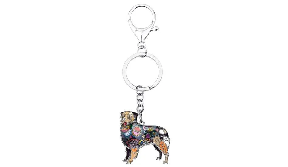 Alloy Enamel Australian Shepherd Dog Animal Keychains for Bag Car Purse