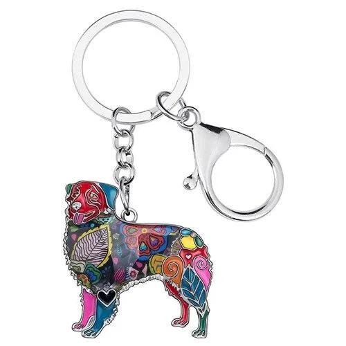 Alloy Enamel Australian Shepherd Dog Animal Keychains for Bag Car Purse