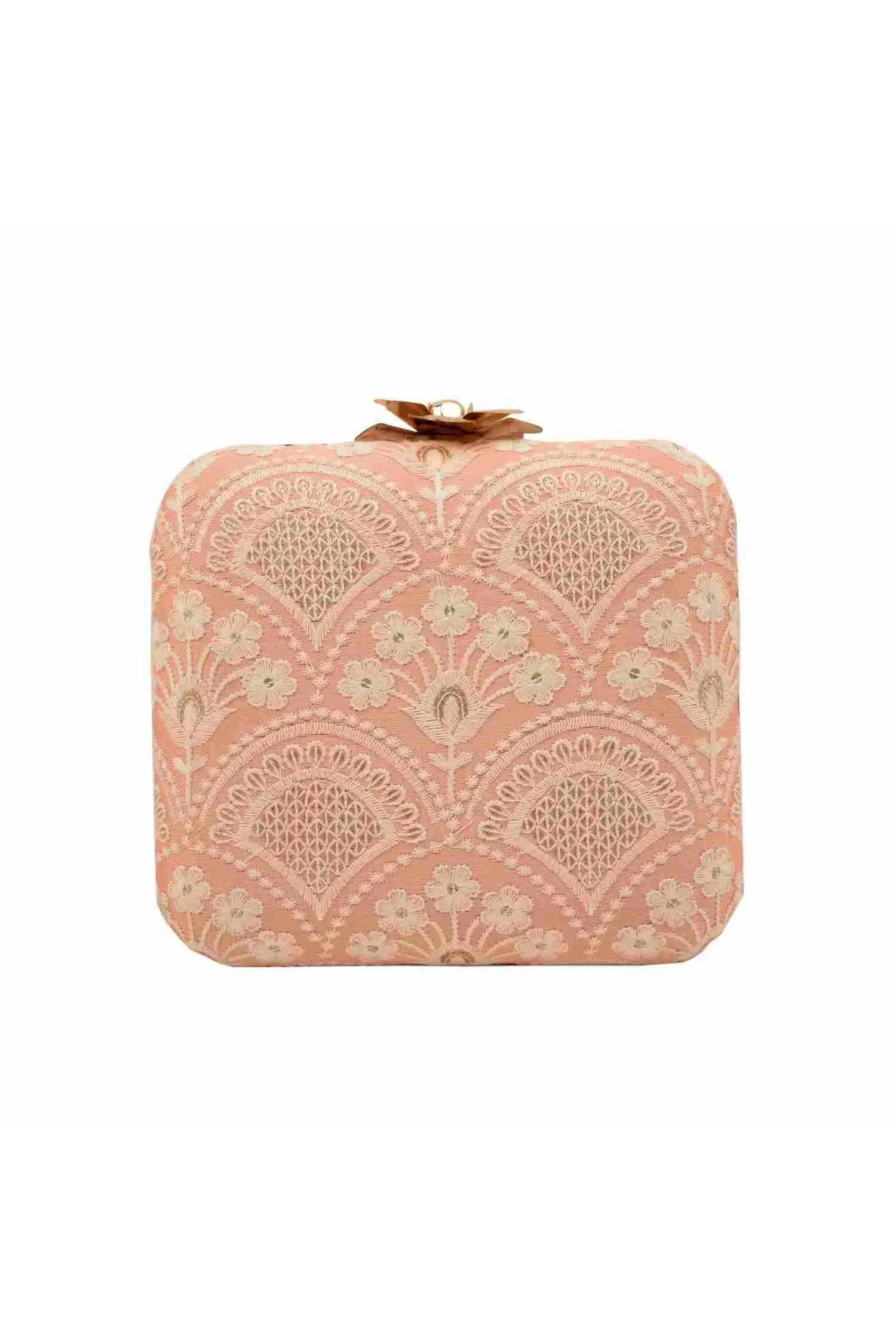 Baby Pink and White Thread work Silk Clutch