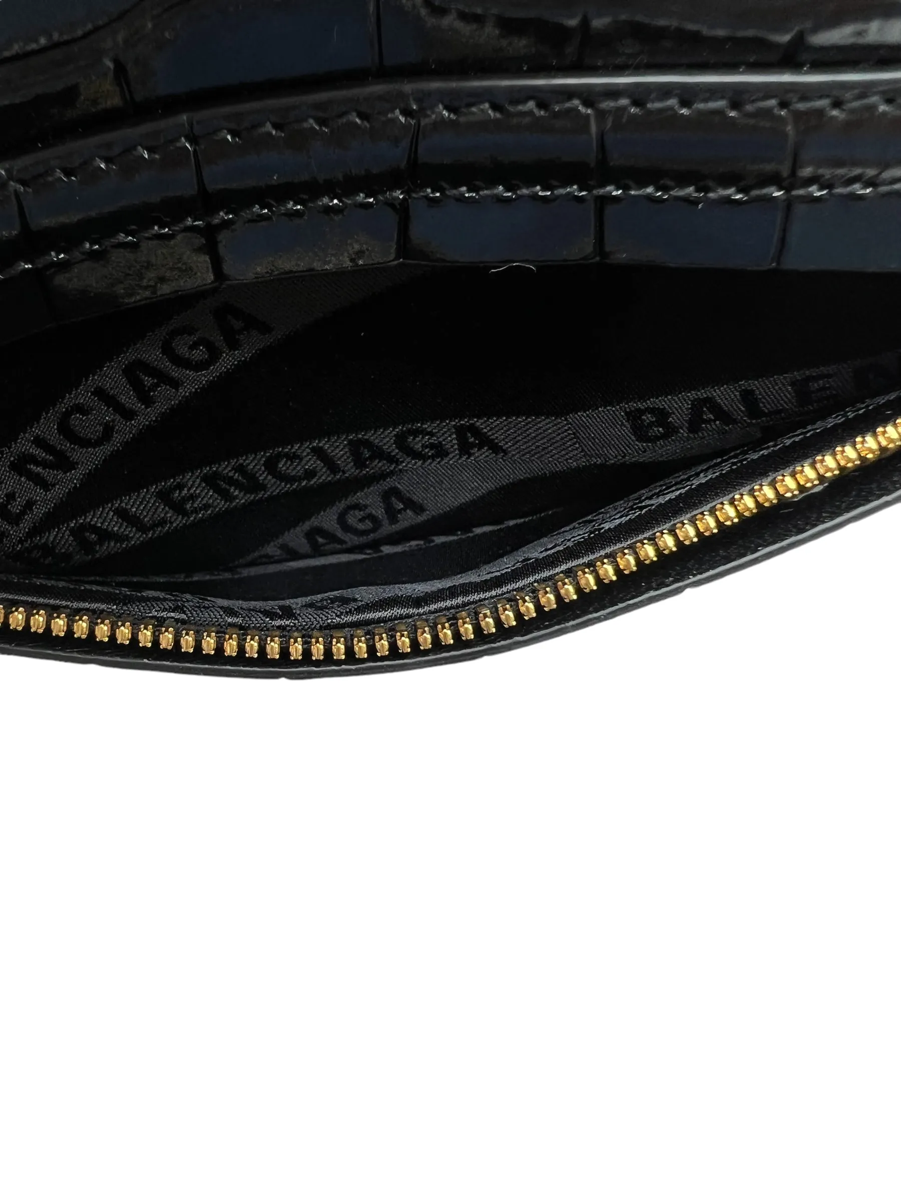 Balenciaga Black Croc Embossed Souvenir XXS Belt Bag