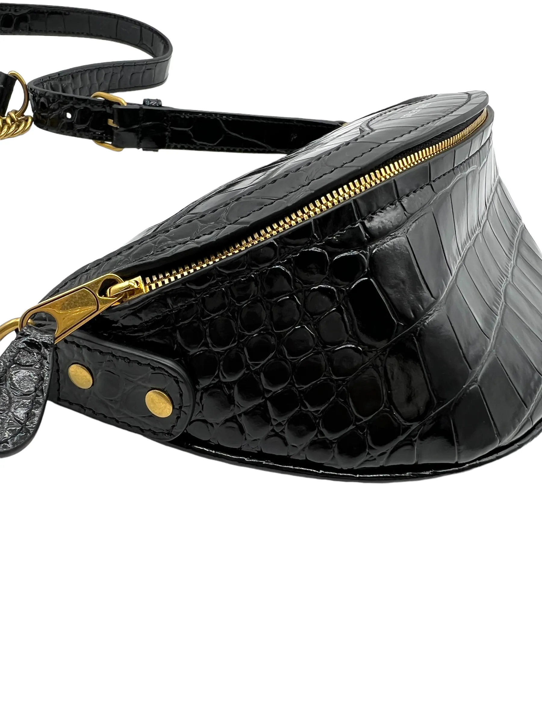 Balenciaga Black Croc Embossed Souvenir XXS Belt Bag