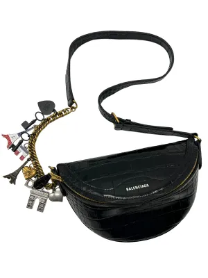 Balenciaga Black Croc Embossed Souvenir XXS Belt Bag