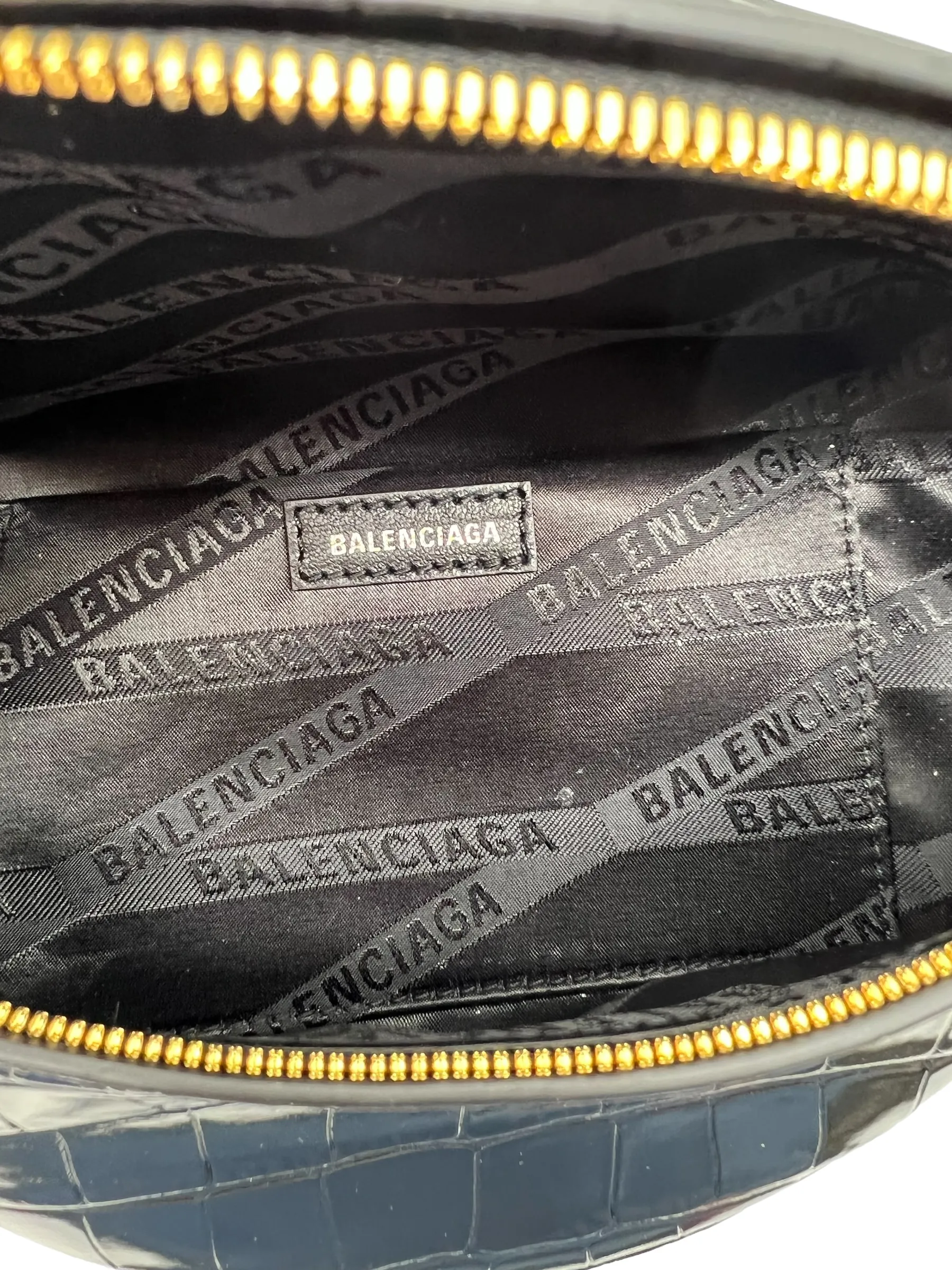 Balenciaga Black Croc Embossed Souvenir XXS Belt Bag