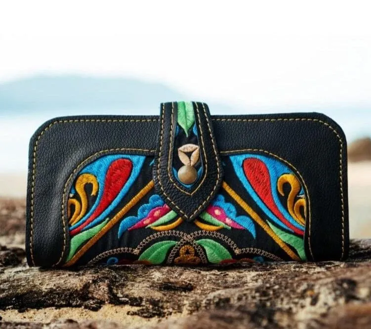 Bohemian Embroidered Wallet - Handmade Leather Wallet