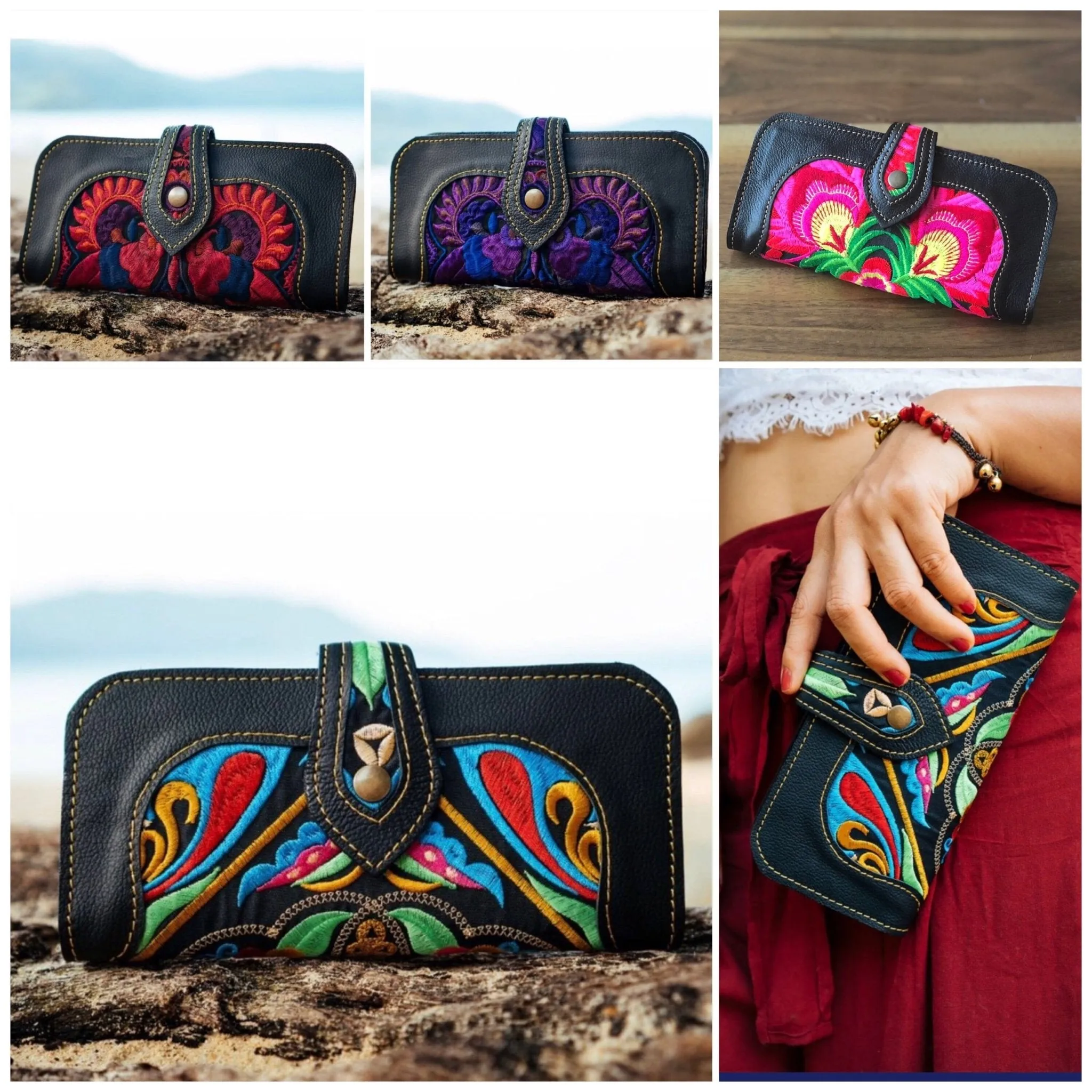 Bohemian Embroidered Wallet - Handmade Leather Wallet