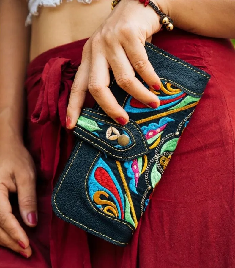 Bohemian Embroidered Wallet - Handmade Leather Wallet