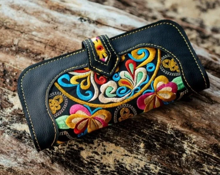 Bohemian Embroidered Wallet - Handmade Leather Wallet