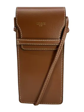 CELINE Luxe Grained Calfskin Phone Pouch with Stylish Flap