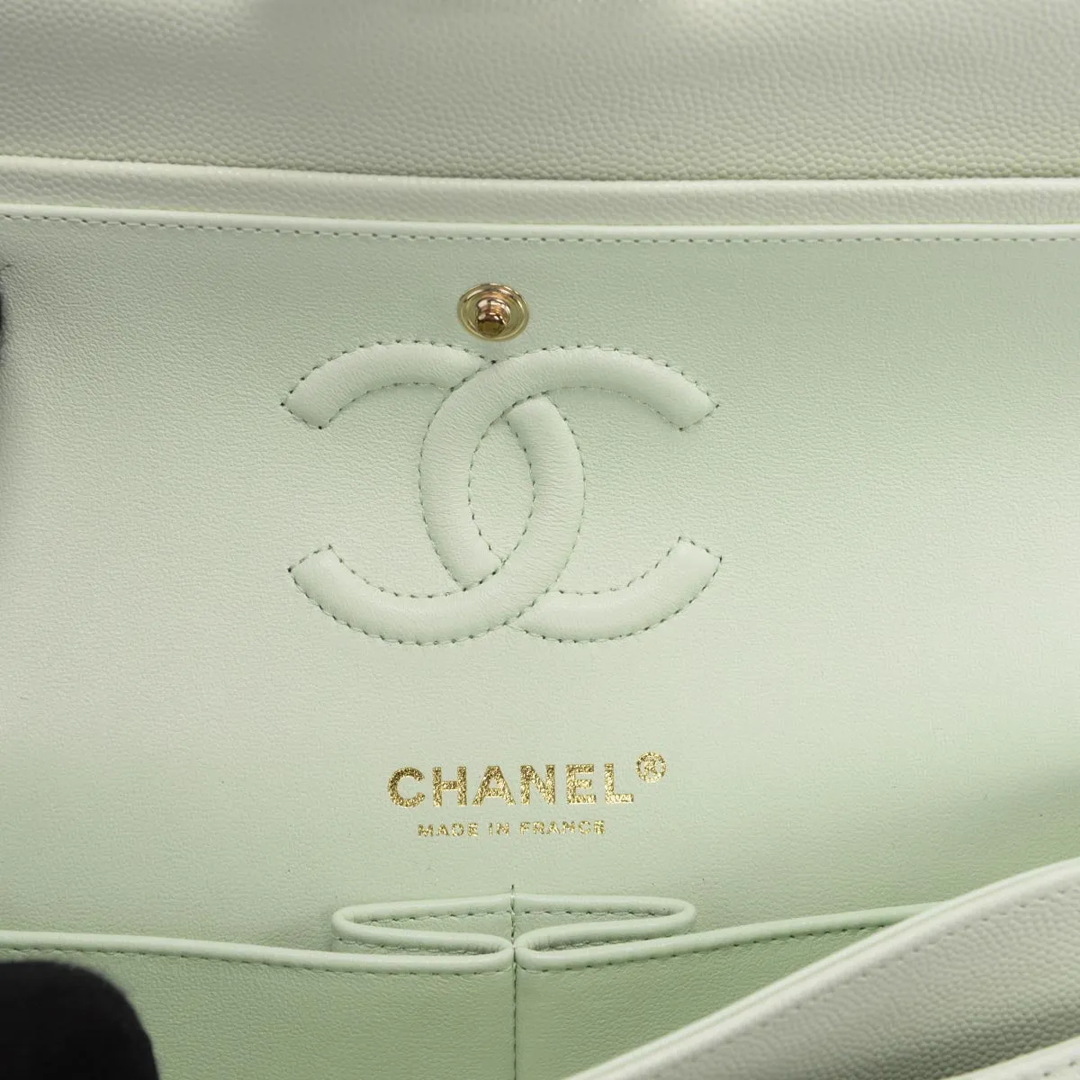 Chanel Mint Green Caviar Small Classic Double Flap Bag