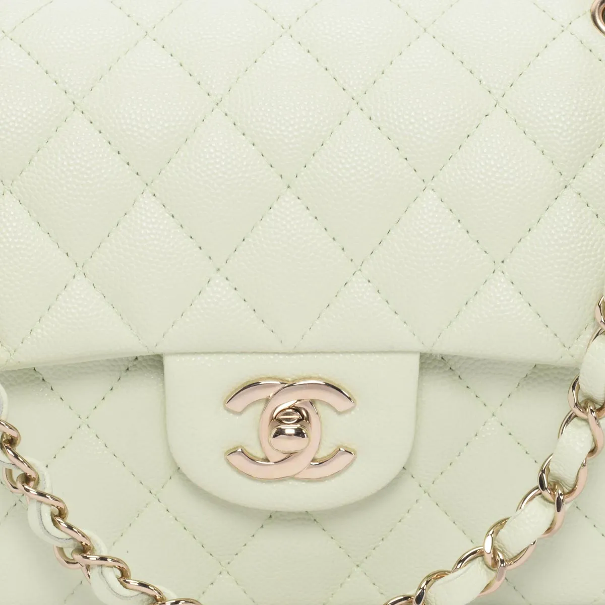 Chanel Mint Green Caviar Small Classic Double Flap Bag