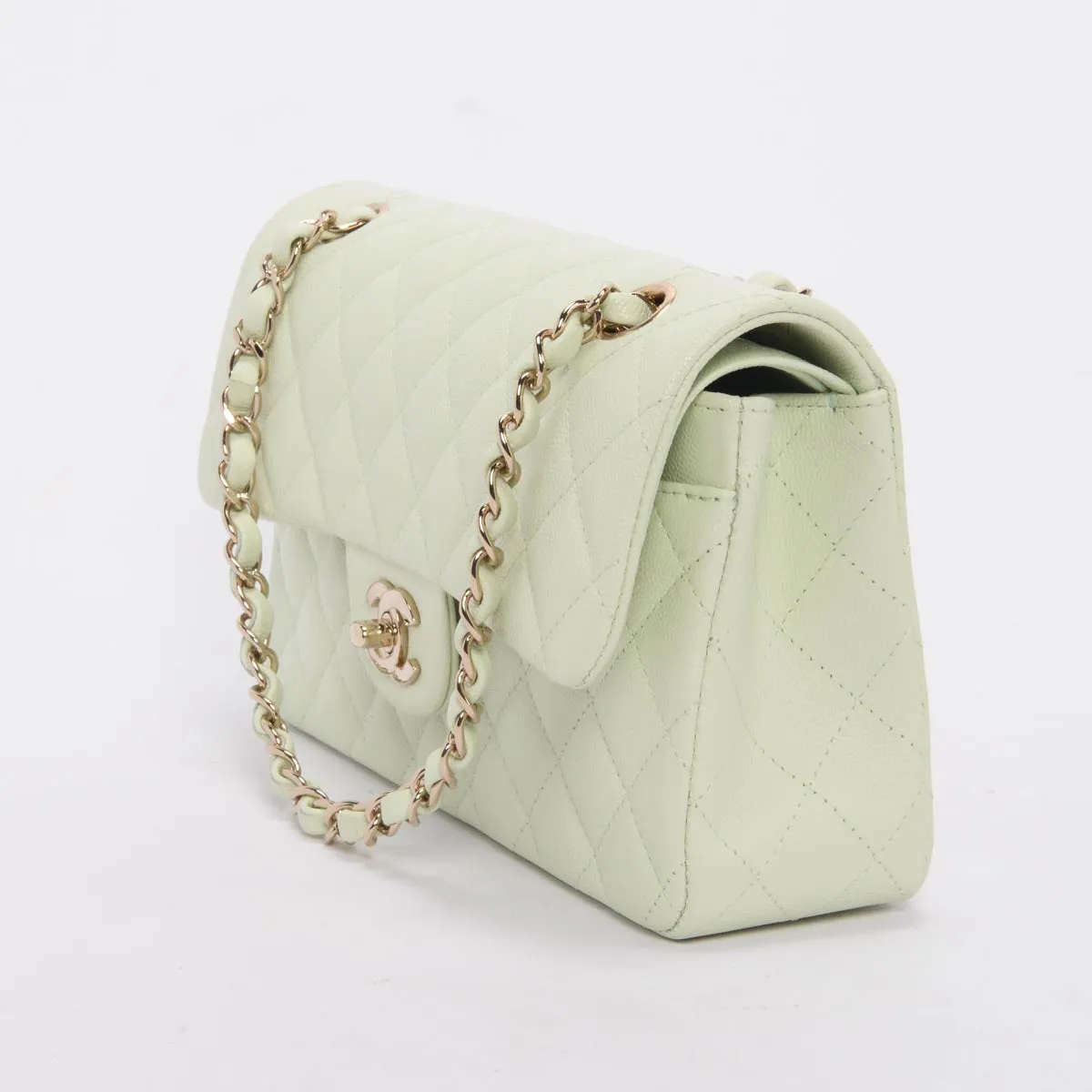 Chanel Mint Green Caviar Small Classic Double Flap Bag