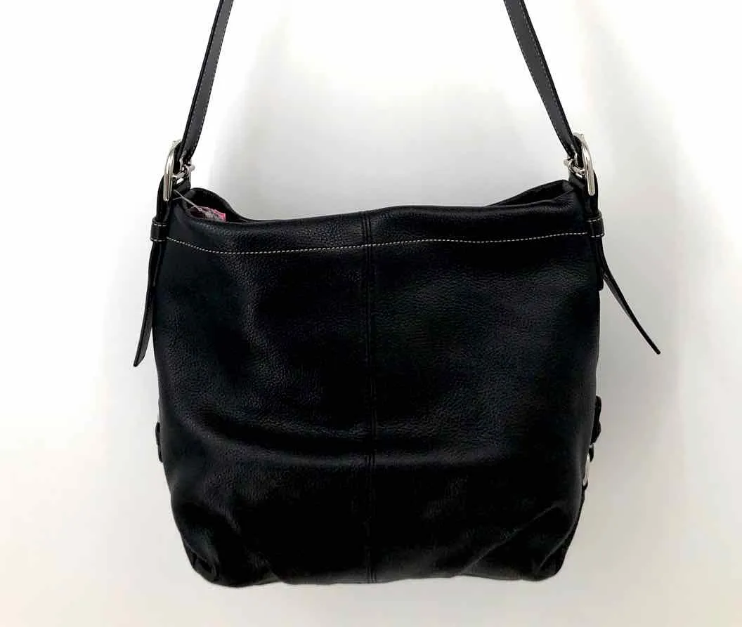 COACH Black Pebbled Leather Pre Loved Crossbody Purse