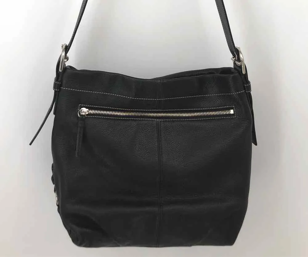 COACH Black Pebbled Leather Pre Loved Crossbody Purse