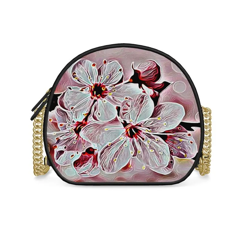 Floral Embosses: Pictorial Cherry Blossoms 01-03 Designer Round Crossbody Bag (2 strap styles)