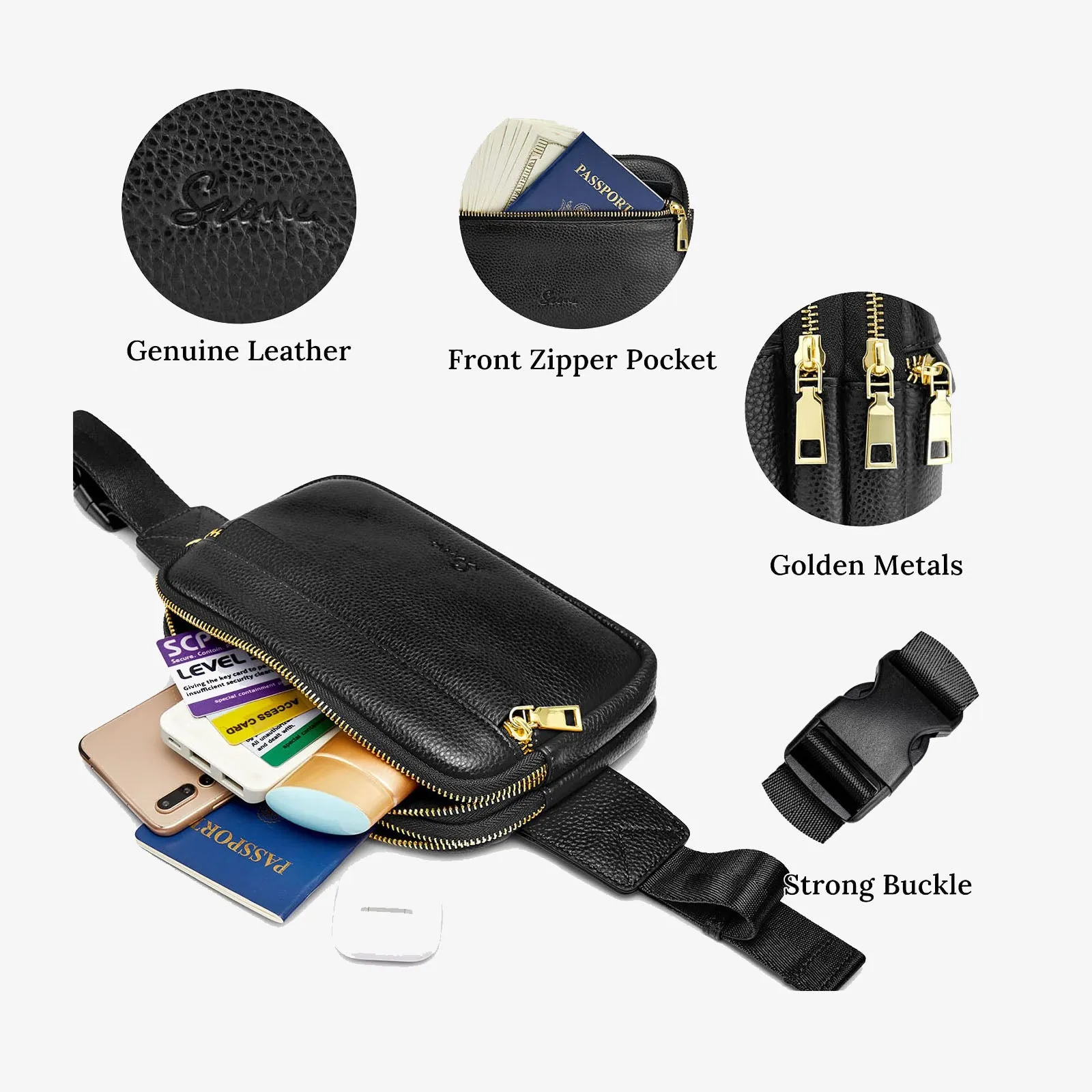 Genuine Leather RFID Blocking Waist Belt Bags