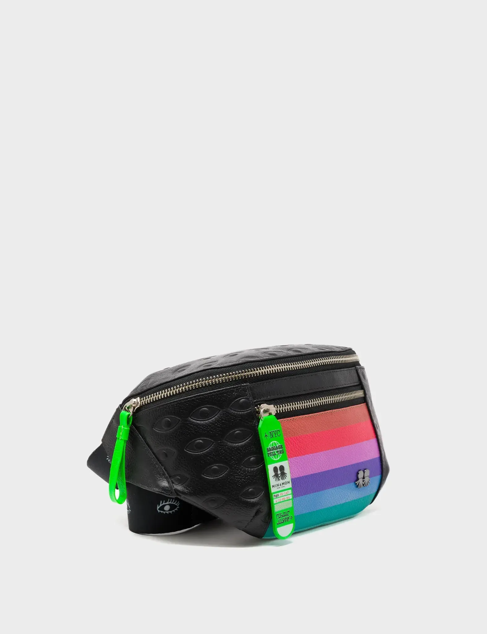 Harold Fanny Pack Black Leather - Eyes Pattern Debossed