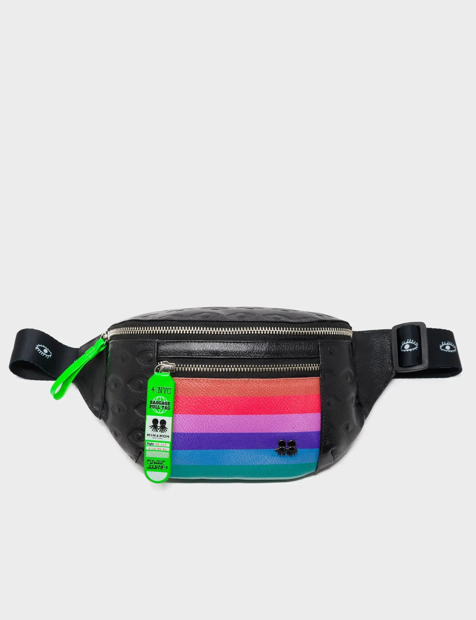 Harold Fanny Pack Black Leather - Eyes Pattern Debossed