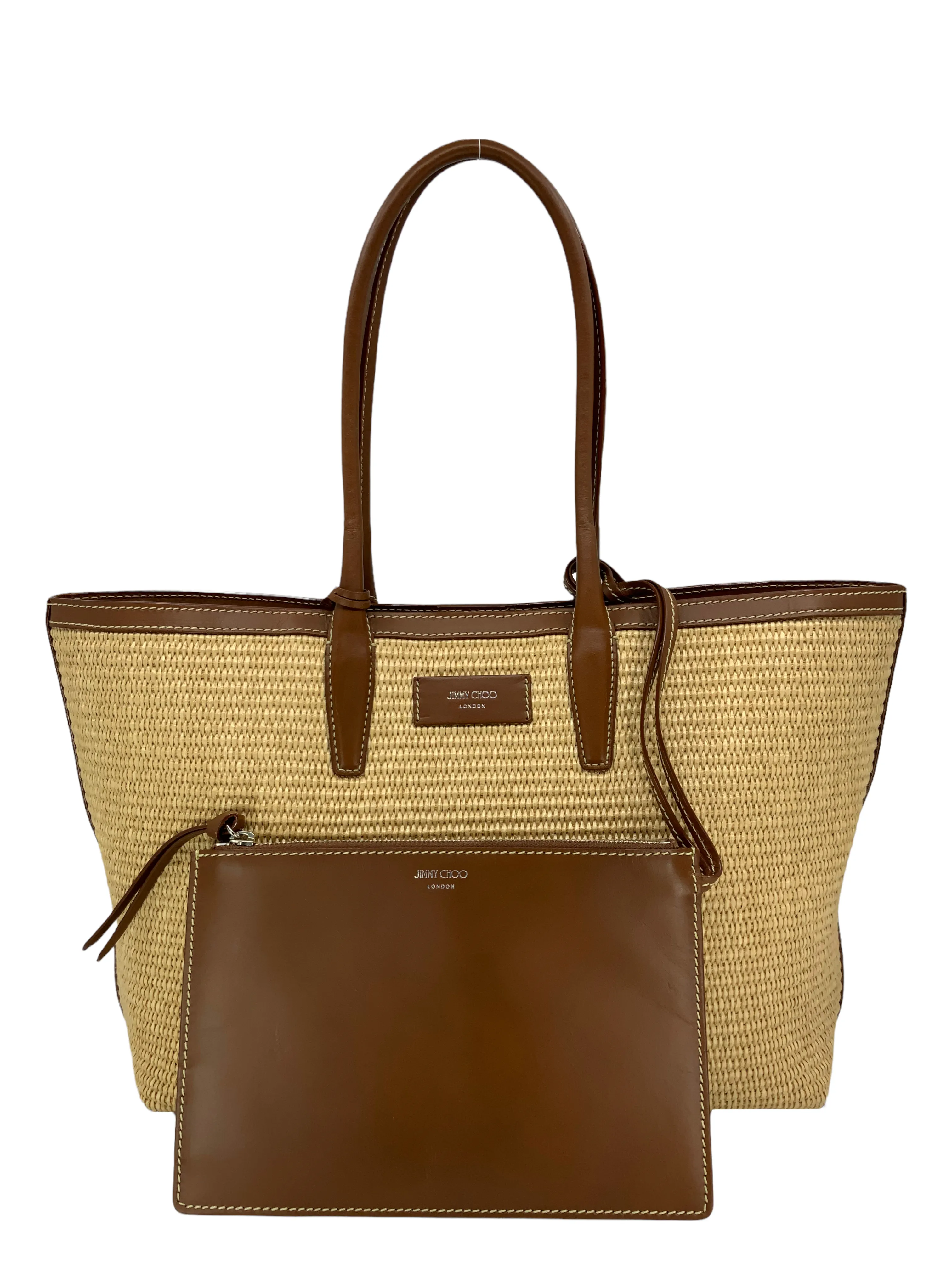 Jimmy Choo Nine2Five Raffia & Leather Tote