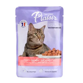 Les Repas Plaisir Alimento Natural Húmedo Receta Salmón y Bacalao en Salsa para Gato Adulto, 85 g