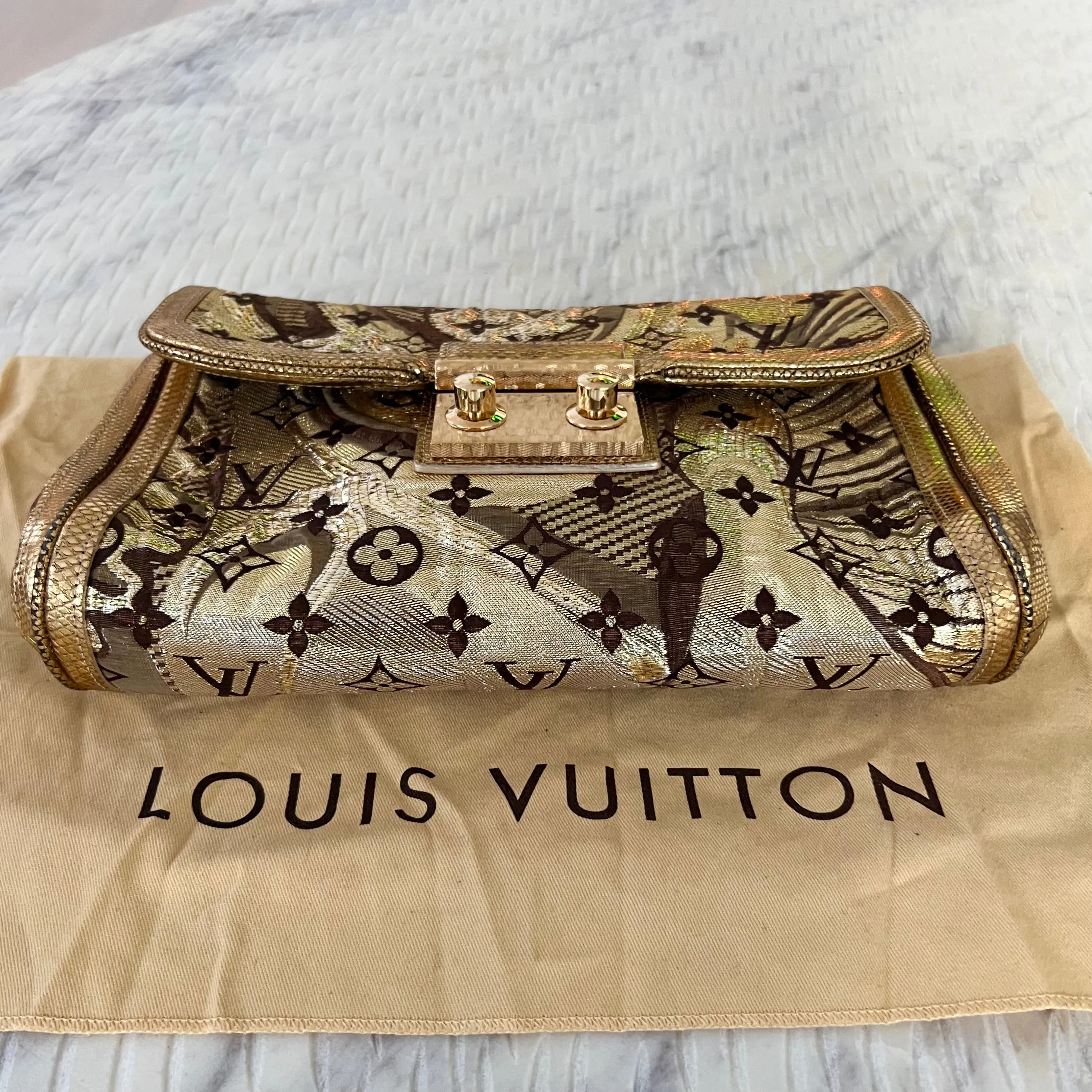 Louis Vuitton Gold Brocade Thalie Clutch