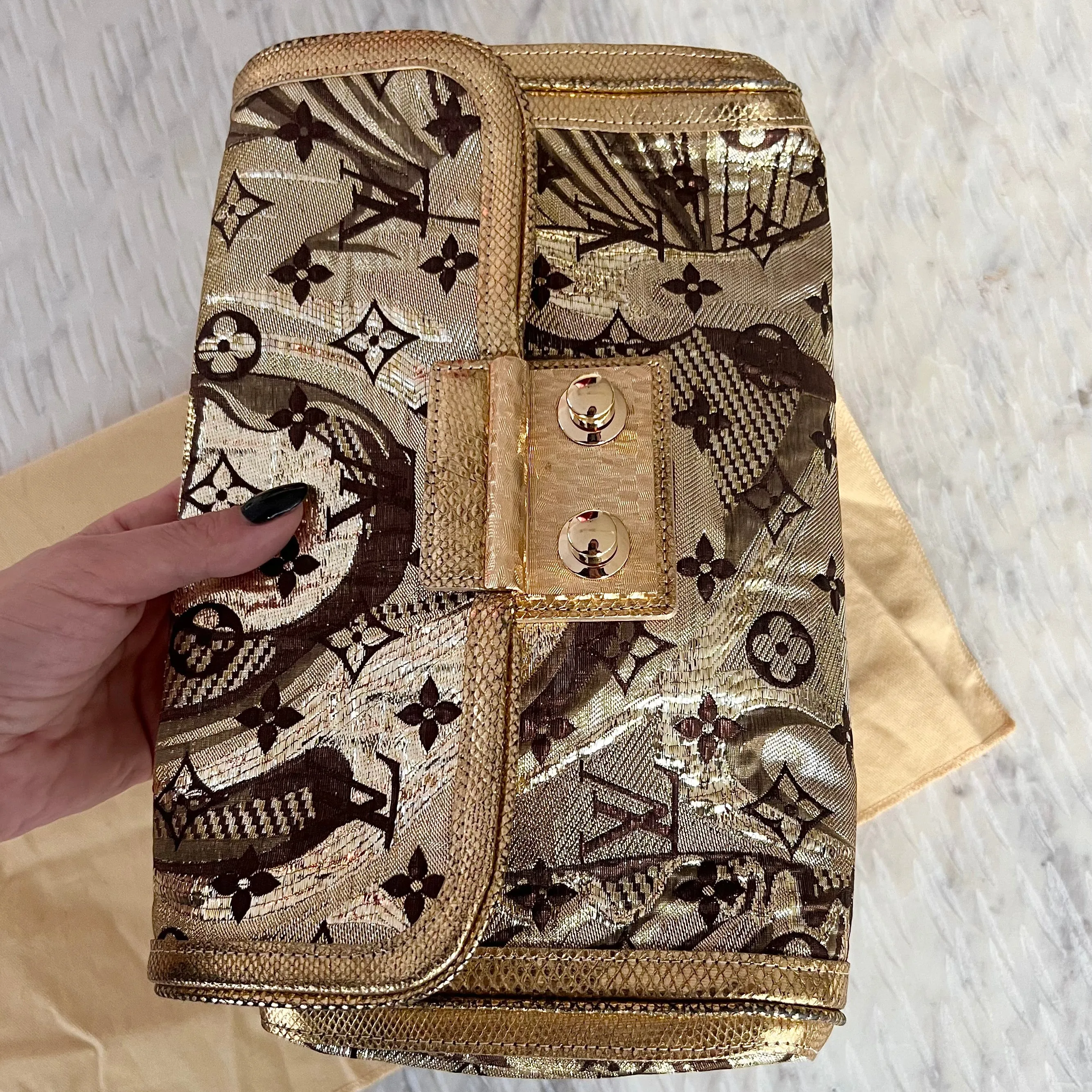 Louis Vuitton Gold Brocade Thalie Clutch