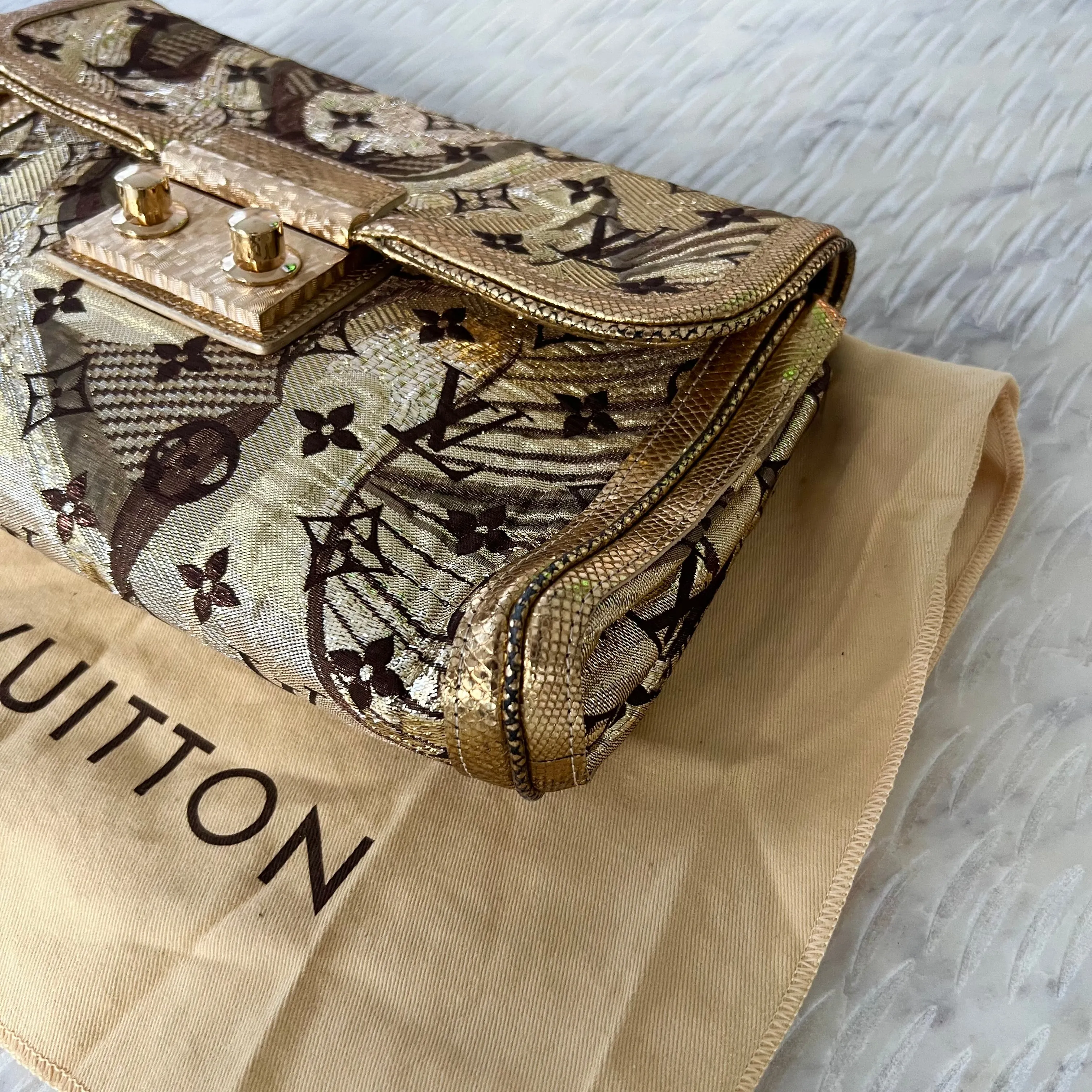 Louis Vuitton Gold Brocade Thalie Clutch