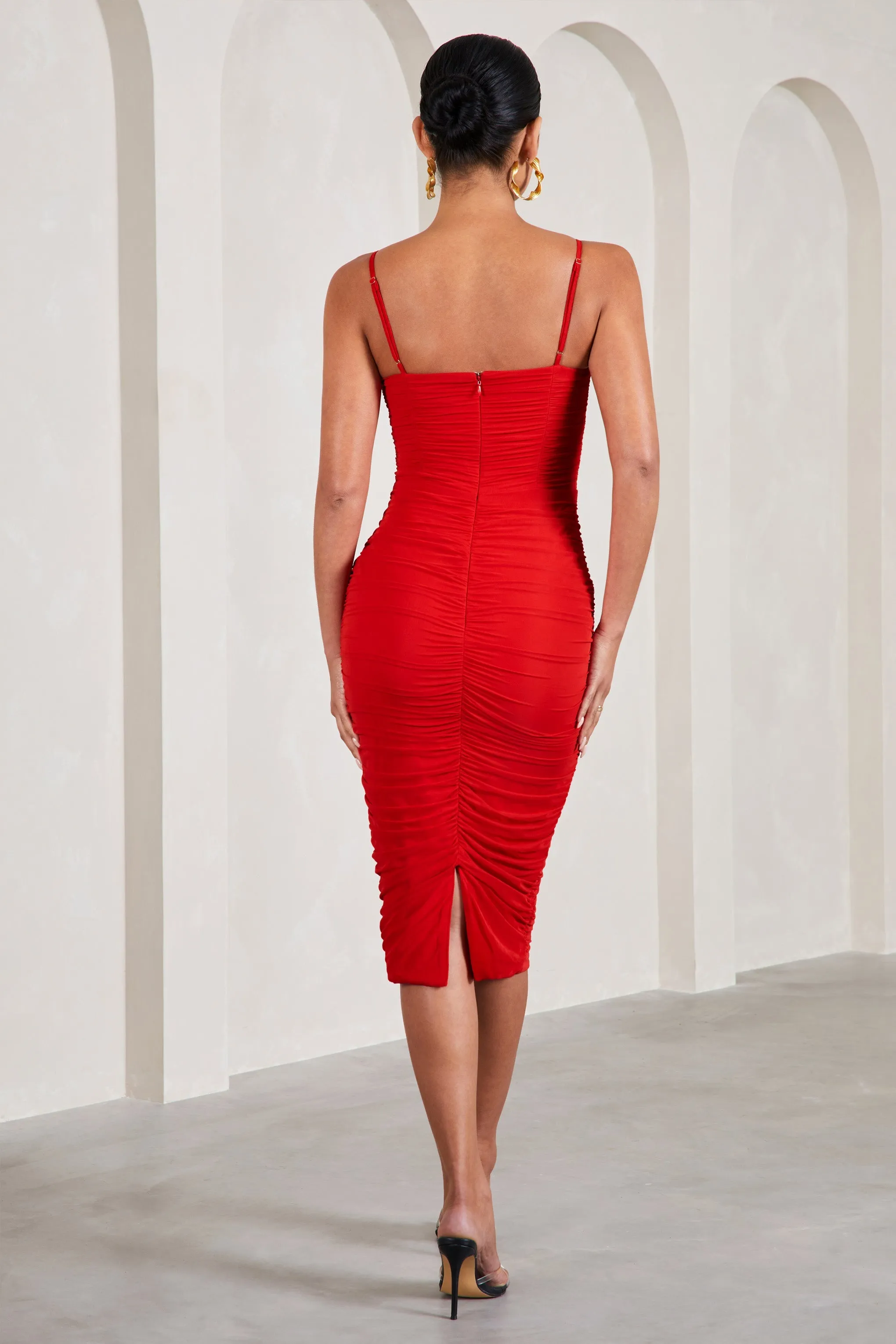 Love Tapes | Red Corset Mesh Midi Dress