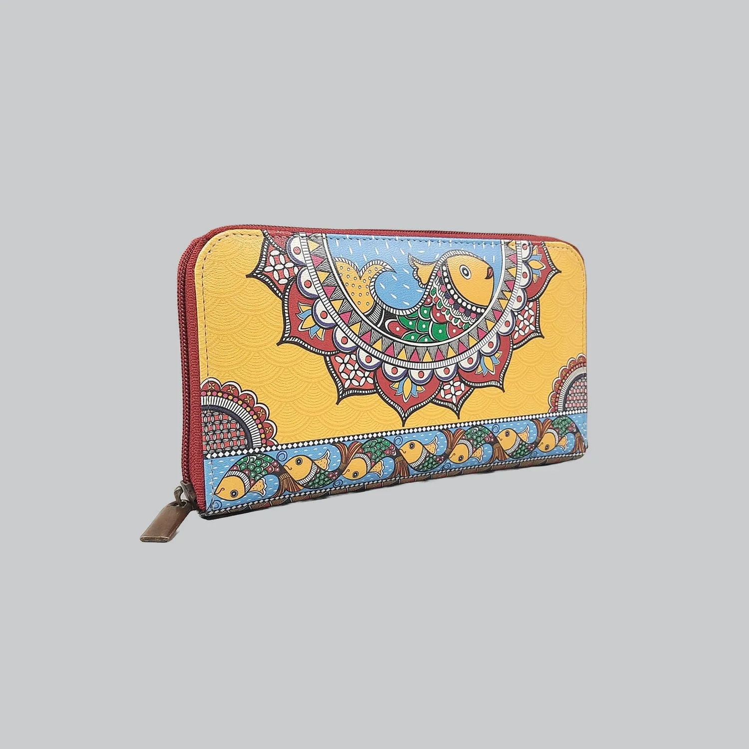 Madhubani Zipper Wallet (Yellow)