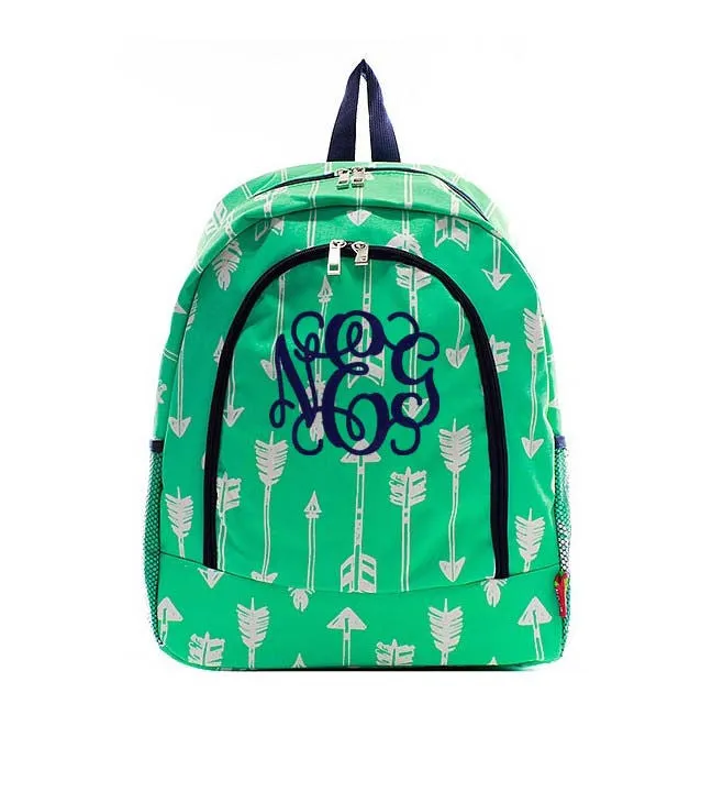 Monogrammed Mint and Navy arrows backpack