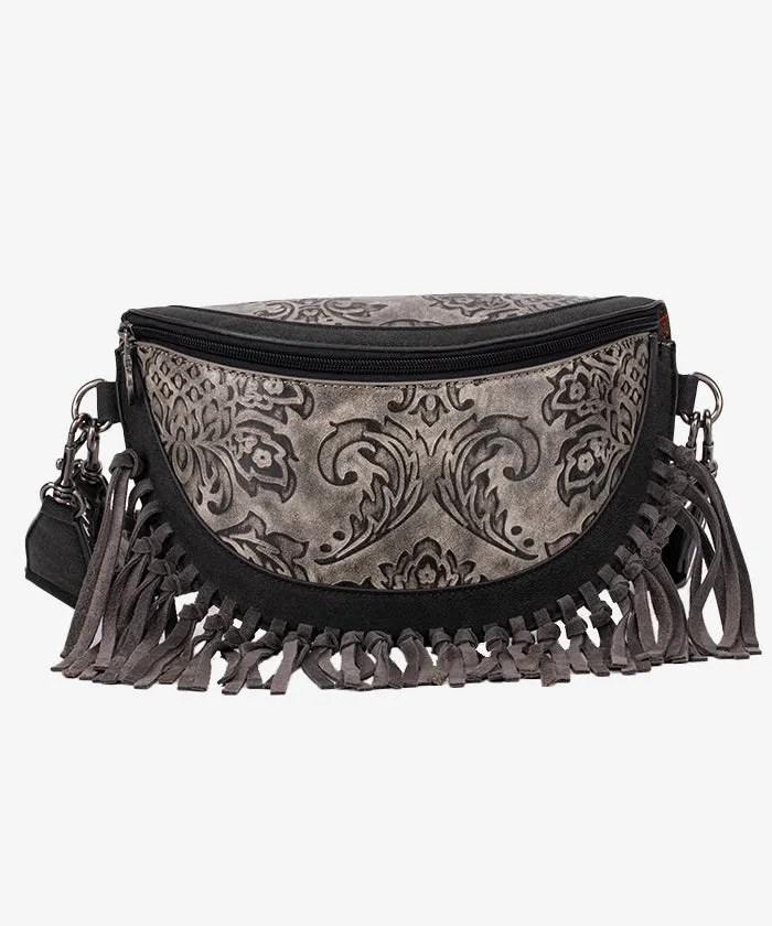 Montana West Floral Embossed Fringe Fanny Pack