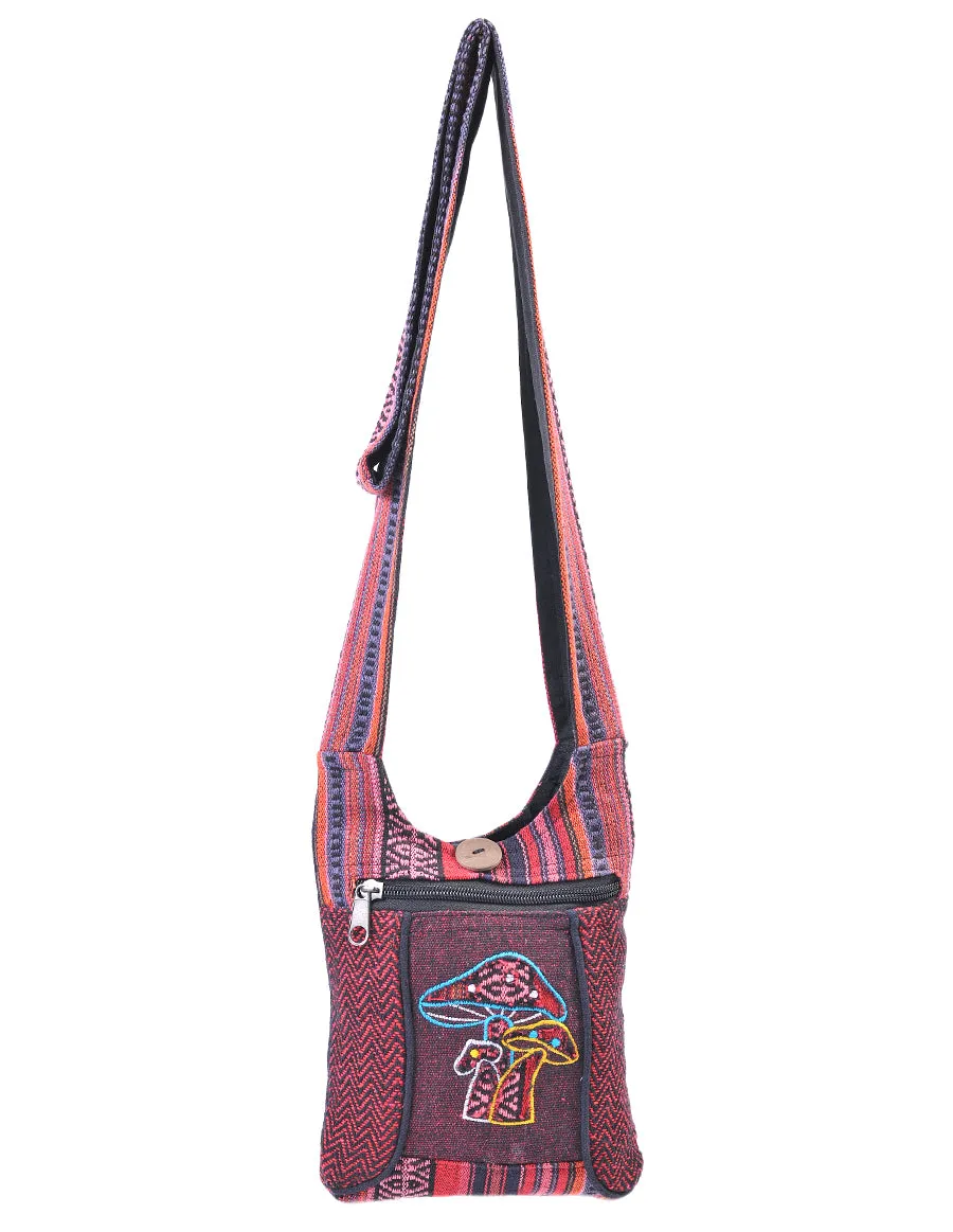 Mushroom Embroidered Hippie Boho Crossbody Mini Hobo Bag