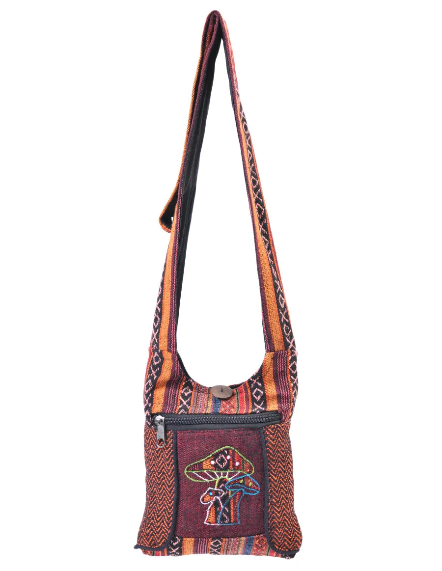 Mushroom Embroidered Hippie Boho Crossbody Mini Hobo Bag