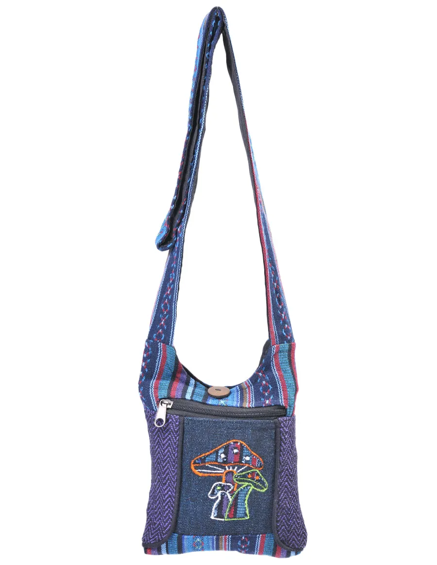 Mushroom Embroidered Hippie Boho Crossbody Mini Hobo Bag