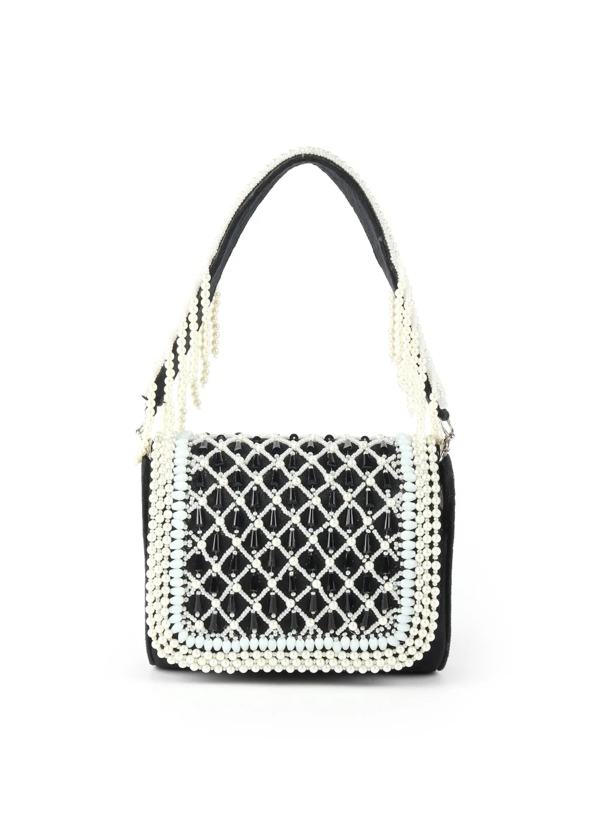 Odette Black Embellished Party Clutch For Women