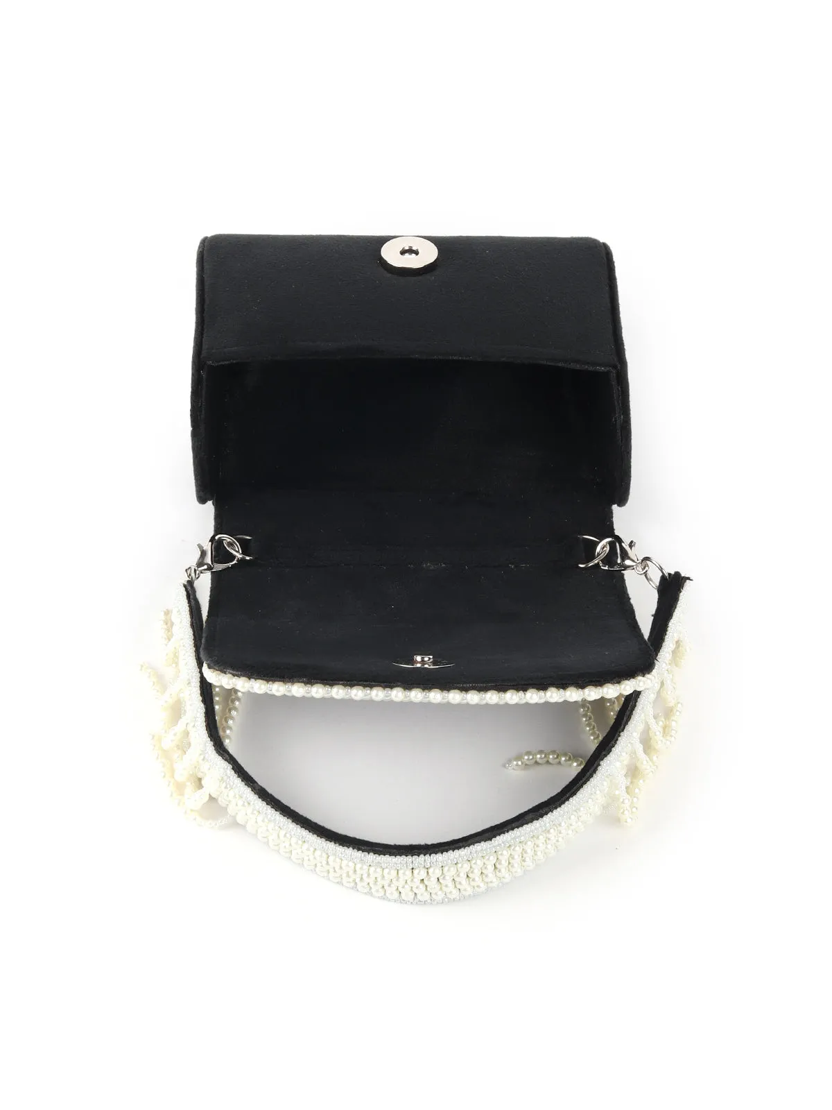 Odette Black Embellished Party Clutch For Women