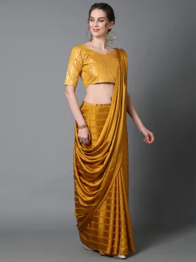 Odette Women Yellow Casual Georgette And Satin Solid Saree With Unstitched Blouse