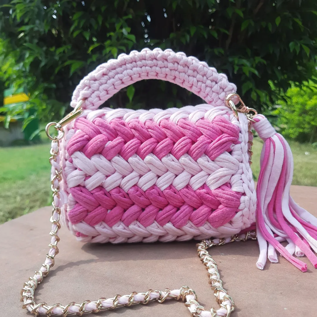 Shiroli Handmade Designer Pink Striped Bag